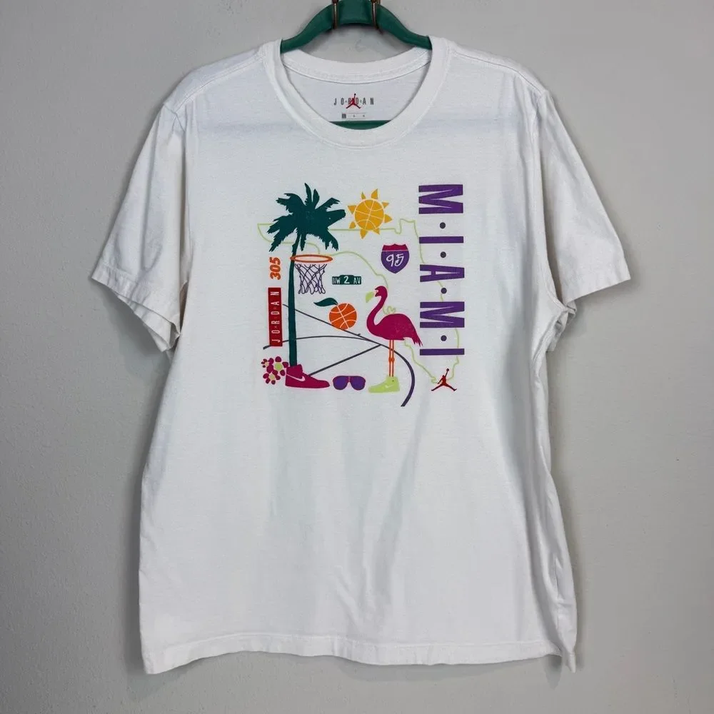 Jordan Miami White Short Sleeve Graphic T-Shirt L
